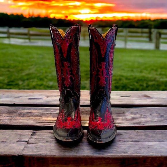 Old Gringo red eagle black leather & snake handmade vintage cowboy boot - Picture 6 of 17